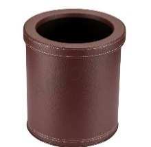 Deri Kaplı Çöp Kutusu – Ø 21 cm, yükseklik 28 cm; 5 L – Bordo silindirik, kalın deri kenarlı
