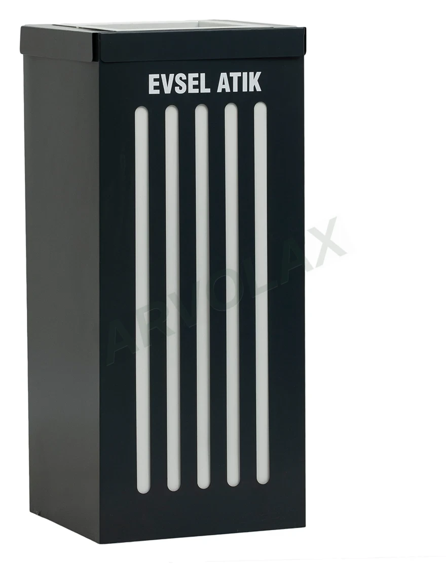 Sıfır Atık Kutusu – 30 × 30 × 70 cm; iç kova 45 L/adet – Siyah tekli, perfore düşey çizgili