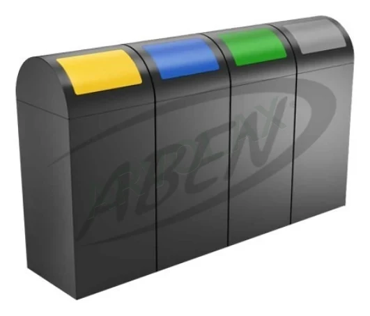 4 Bölmeli Sıfır Atık Ünitesi – Hazne 30 × 30 × 60 cm (kapak hariç); 54 L/hazne – Bombe kapaklı, antrasit gövdeli, dört renkli