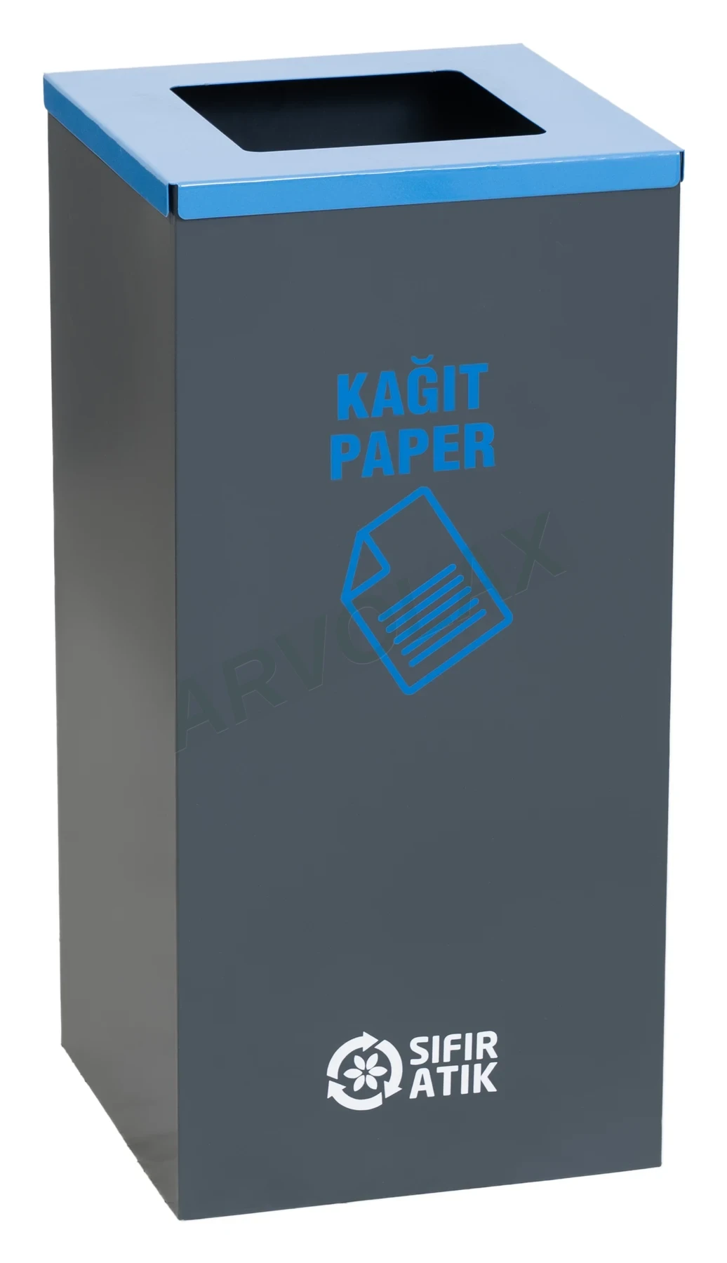 Tekli Sıfır Atık Kutusu – Kova 30 × 30 × 60 cm (kapak hariç); 54 L – Antrasit gövdeli, mavi üst çerçeveli