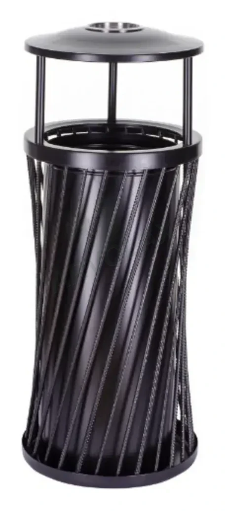 Dış Mekan Çöp Kutusu – Ø 45 cm, yükseklik 95 cm – Yuvarlak çatılı, burgulu metal çıtalı