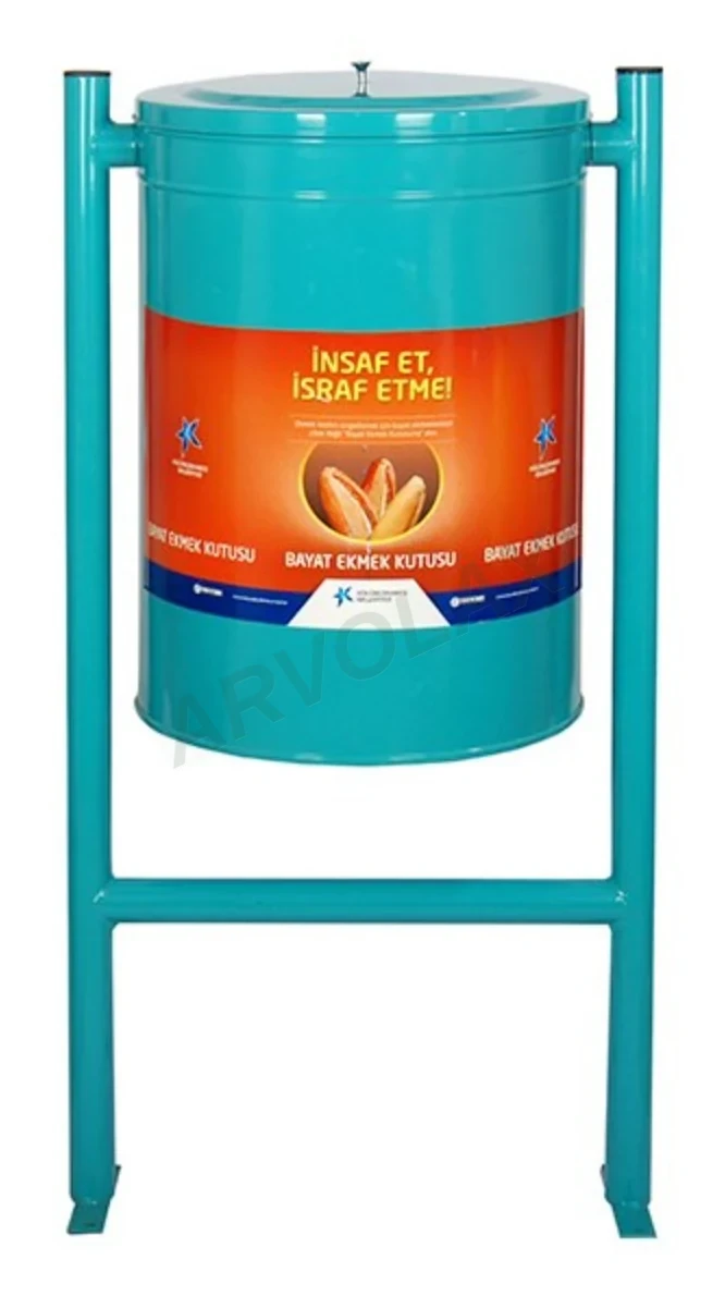 Bayat Ekmek Kutusu – Kova Ø 40 cm, yükseklik 65 cm – Turkuaz gövdeli, ayaklı