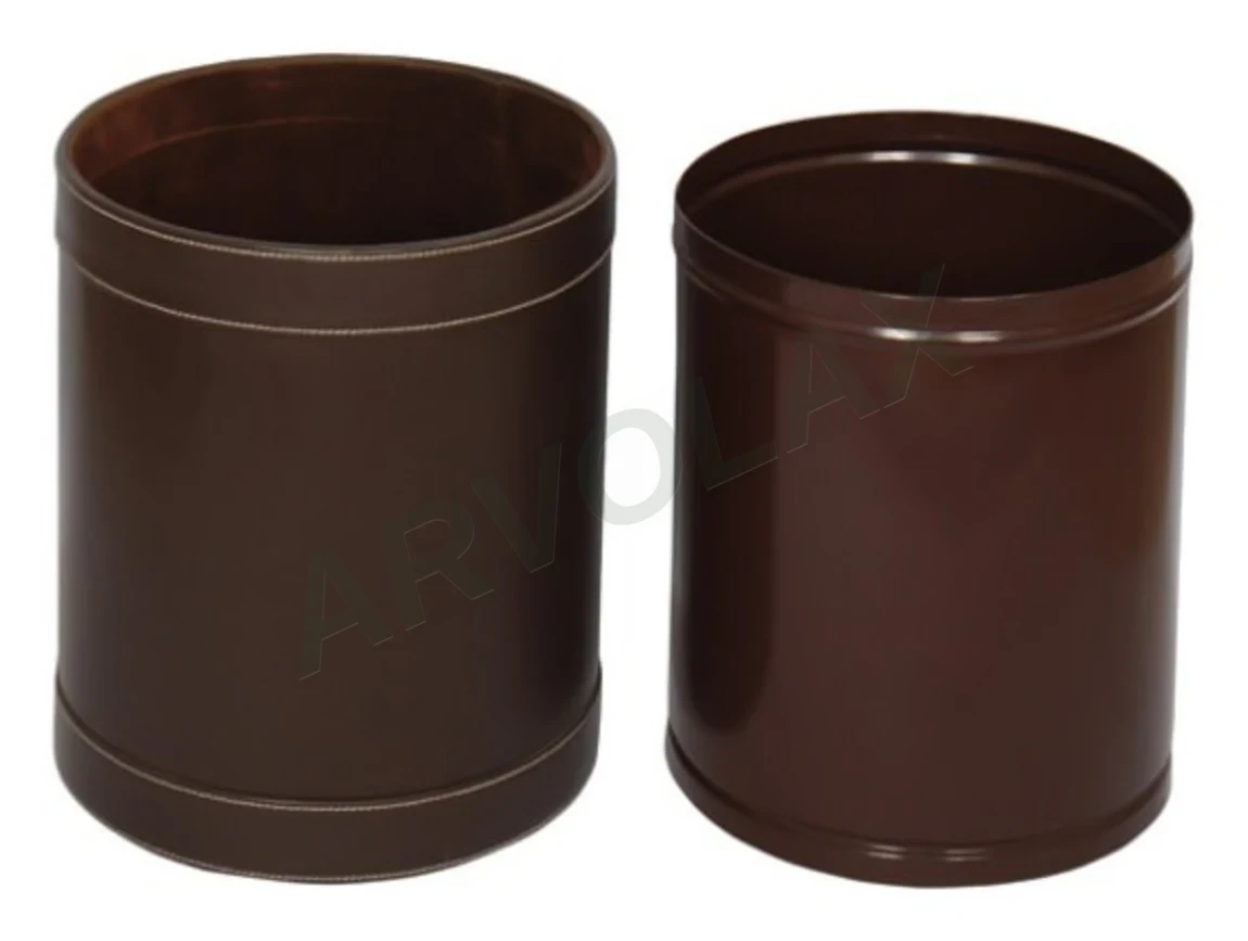 Deri Kaplı Çöp Kutusu – Ø 24 cm, yükseklik 32 cm; 12 L – Kahverengi silindirik, çıkarılabilir iç kovalı