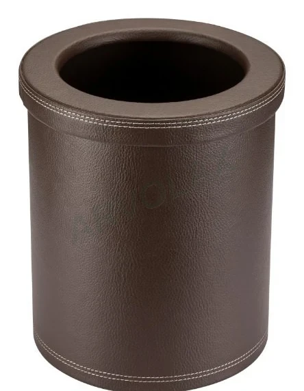 Deri Kaplı Çöp Kutusu – Ø 21 cm, yükseklik 28 cm; 5 L – Kahverengi silindirik, kalın deri kenarlı