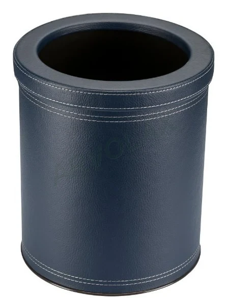 Deri Kaplı Çöp Kutusu – Ø 21 cm, yükseklik 28 cm; 5 L – Lacivert silindirik, yuvarlak üst açıklıklı