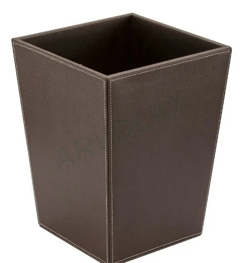Deri Kaplı Çöp Kutusu – 23 × 23 × 30 cm; 10 L – Kahverengi kare konik, üstü açık