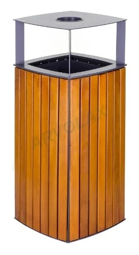 Ahşap Kaplamalı Çöp Kutusu – 40 × 40 × 85 cm – Ahşap çıtalı, kare kesitli çatılı