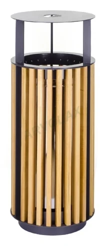 Ahşap Kaplamalı Çöp Kutusu – Üst Ø 38 cm, yükseklik 90 cm – Ahşap çıtalı, uzun dar silindirik