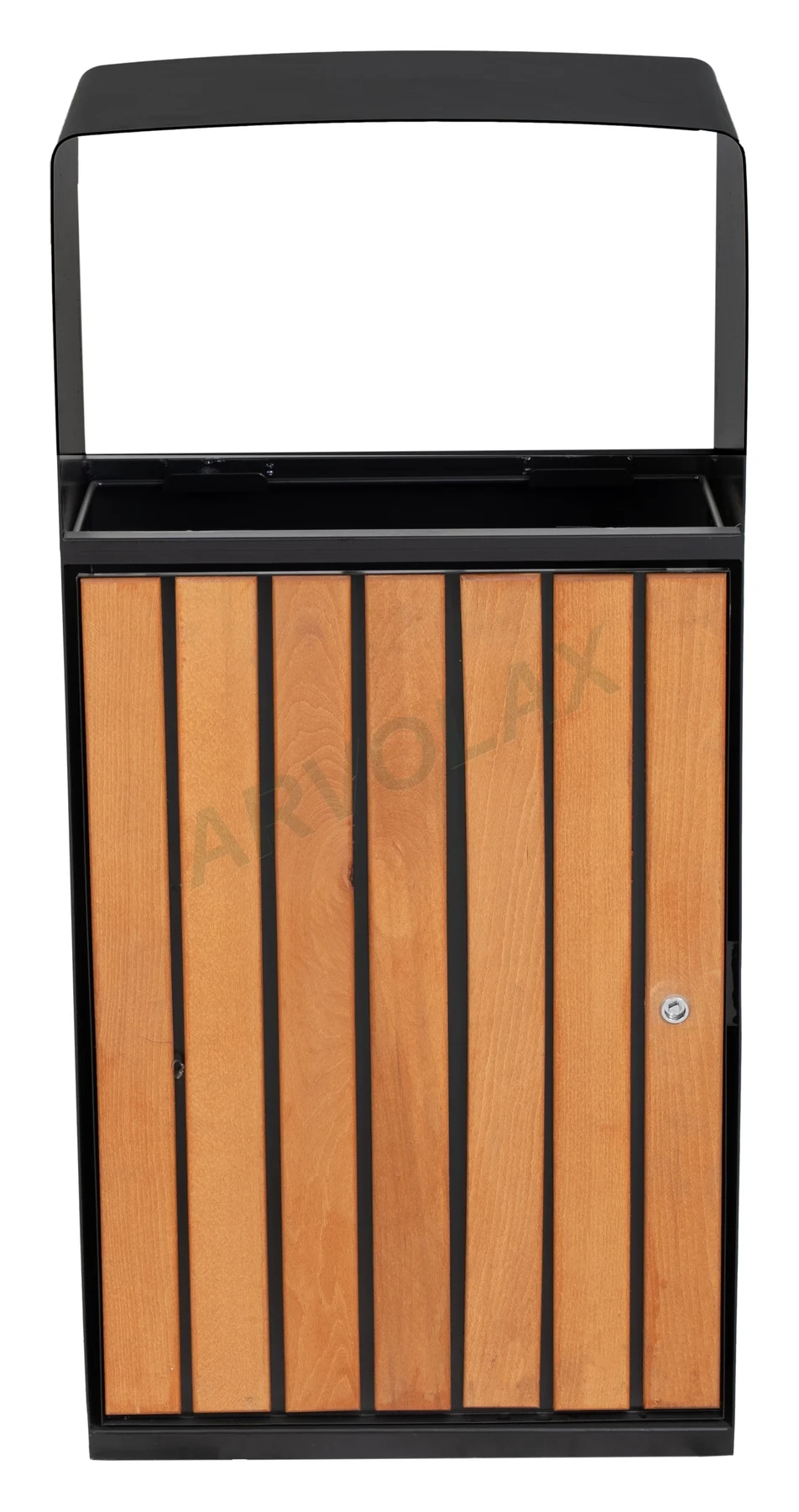 Ahşap Kaplamalı Çöp Kutusu – 30 × 45 × 95 cm – Metal çerçeveli, ahşap çıtalı
