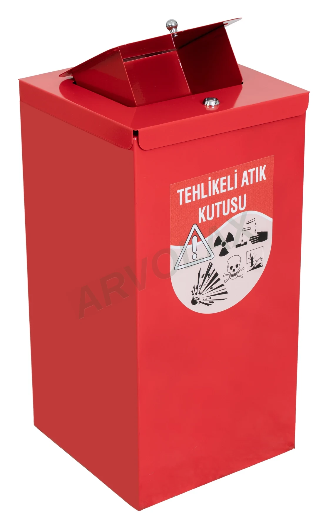 Tehlikeli Atık Kutusu – 30 × 30 × 60 cm – Kırmızı, kilitli kapaklı