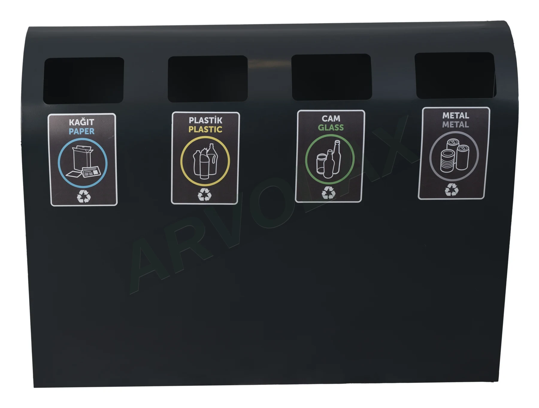 4 Bölmeli Sıfır Atık Ünitesi – 30 × 123 × 85 cm; iç kova 40 L/adet – Siyah gövdeli, üstten dört girişli - Görsel 2